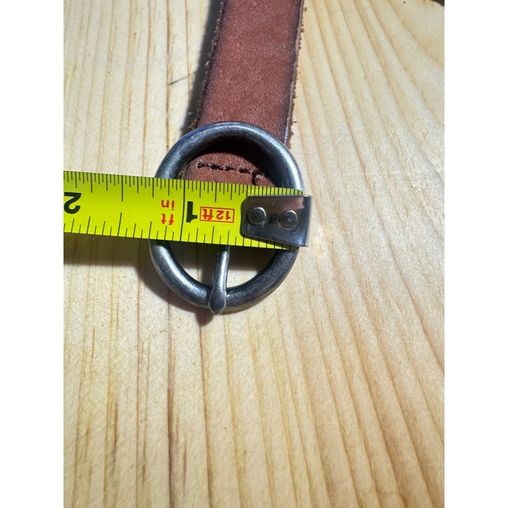 J Crew Vintage Y2K Brown Leather Belt Silver Tone Hexagon studs EUC  M womens - Picture 9 of 16
